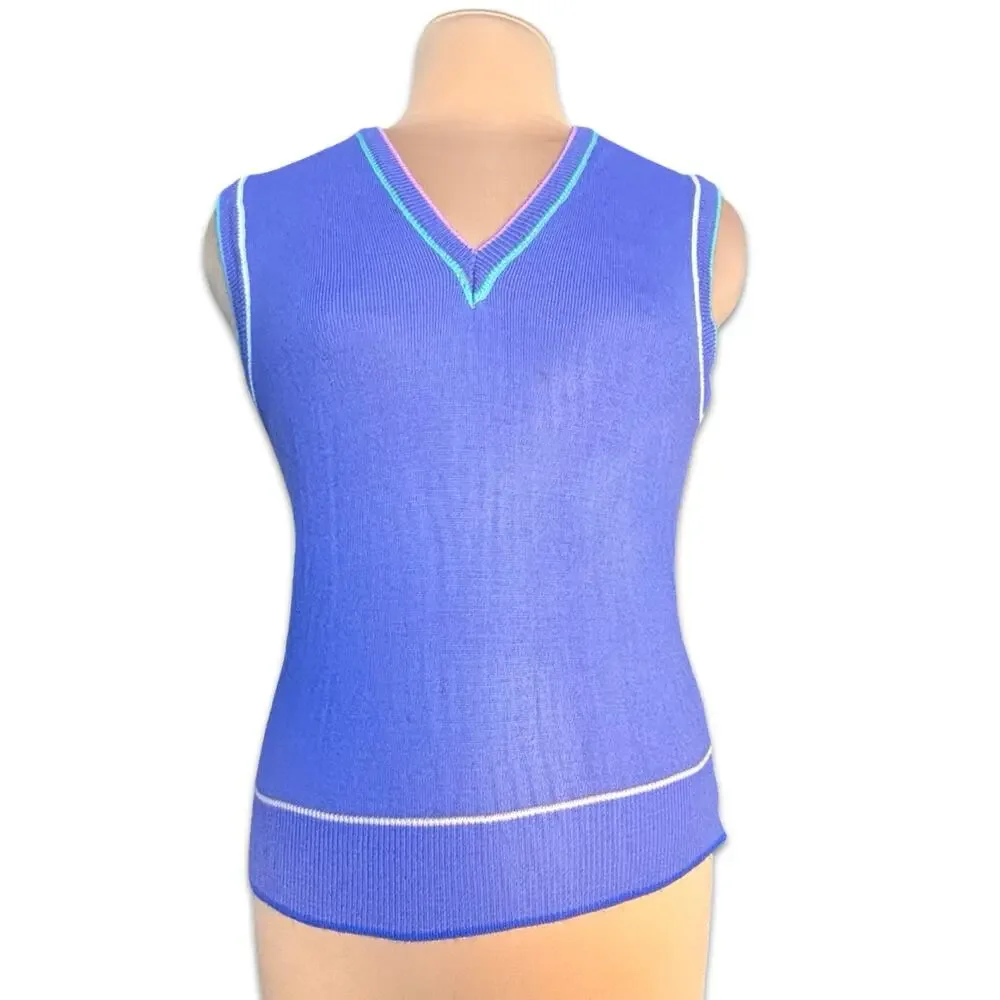 Vintage 90s Purple Sweater Vest V Neck Preppy Tennis Country Club Knit Medium